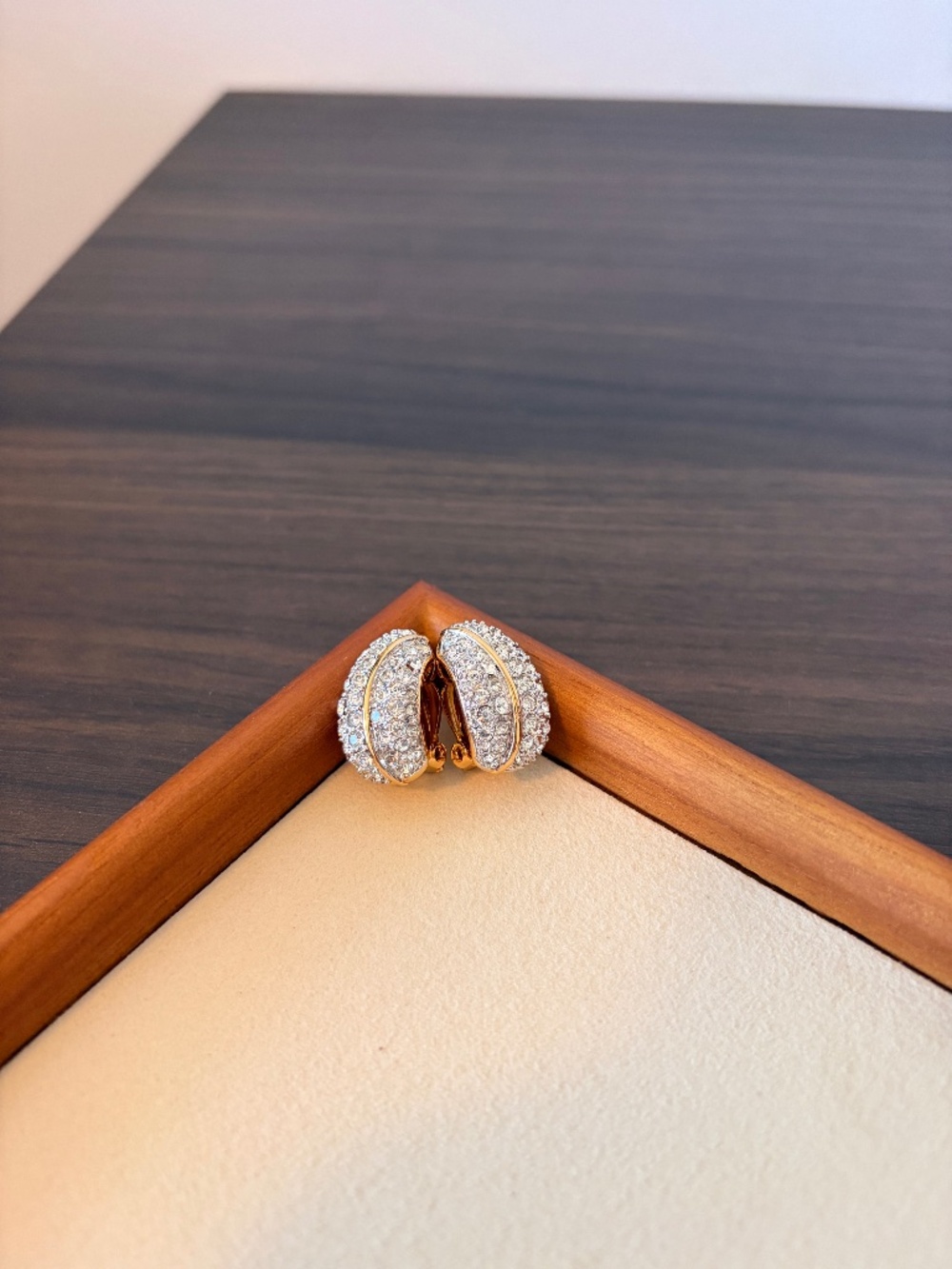 Vintage Swarovski Gold Tone Pave Crystal Clip-On Earrings
